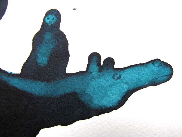 Auf Pferd mit Babuschka, 2012 blaue Tinte, A5