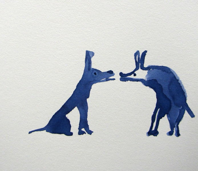 Zwei Hasenhunde, 2009, blaue Tinte, A5