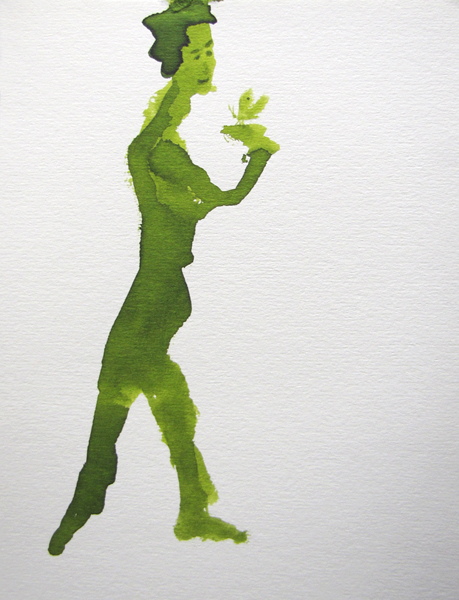 Frau mit Schmetterling, 2009 grüne Tinte, A5
