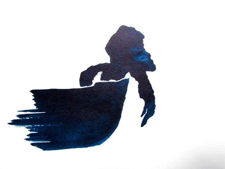 Mann im Boot, 2011, blaue Tusche, A5