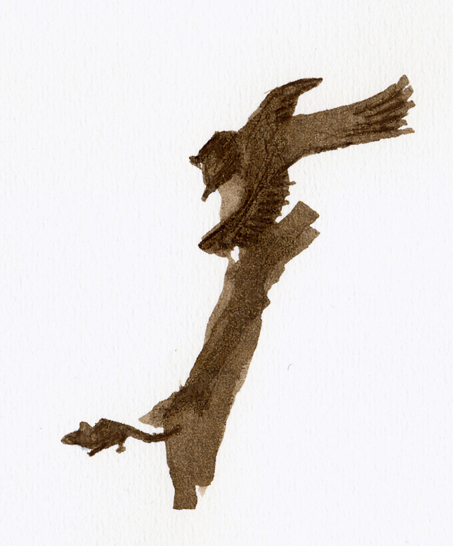 Vogel auf einem Baumstamm, 2005  A5, Sepia